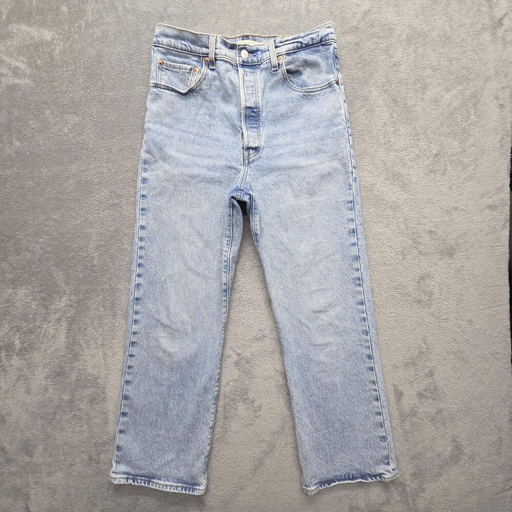 Levi's Ribcage Straight Jeans Womens 31 Blue Light Wash High Rise
